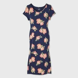 Isabel Maternity Blue Floral Print Short Sleeve T-Shirt Dress - S - NWT